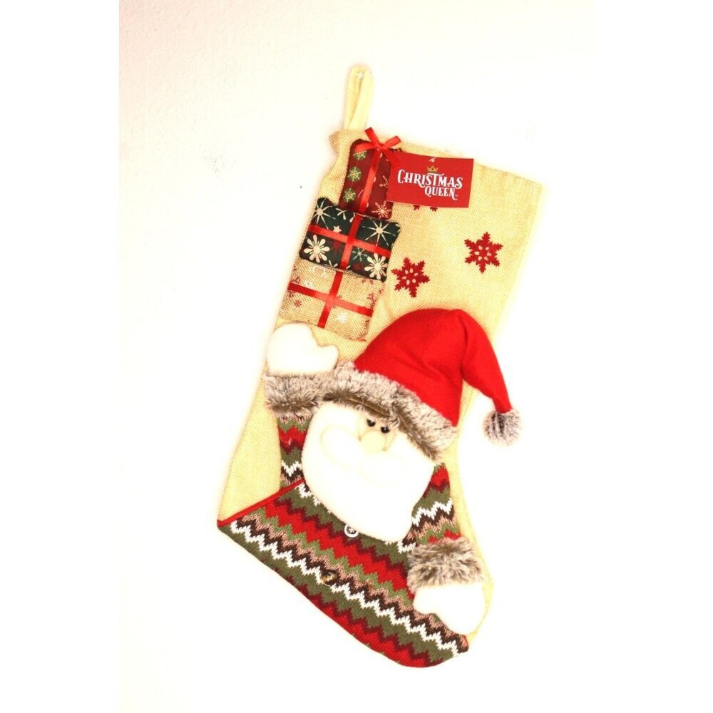 Christmas Queen Santa Claus 3D Stocking 18 inches Red Beige Holiday‎ Decor NWT